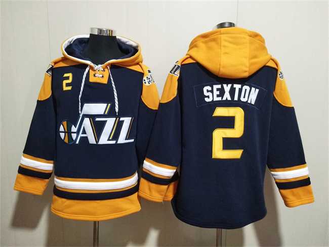 Men's Utah Jazz #2 Collin Sexton Navy Yellow Lace-Up Pullover Hoodie,We sell and wholesale Men's Utah Jazz #2 Collin Sexton Navy Yellow Lace-Up Pullover Hoodie on line form chian!